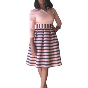 Beige 3-quarter sleeve and striped bottom dress